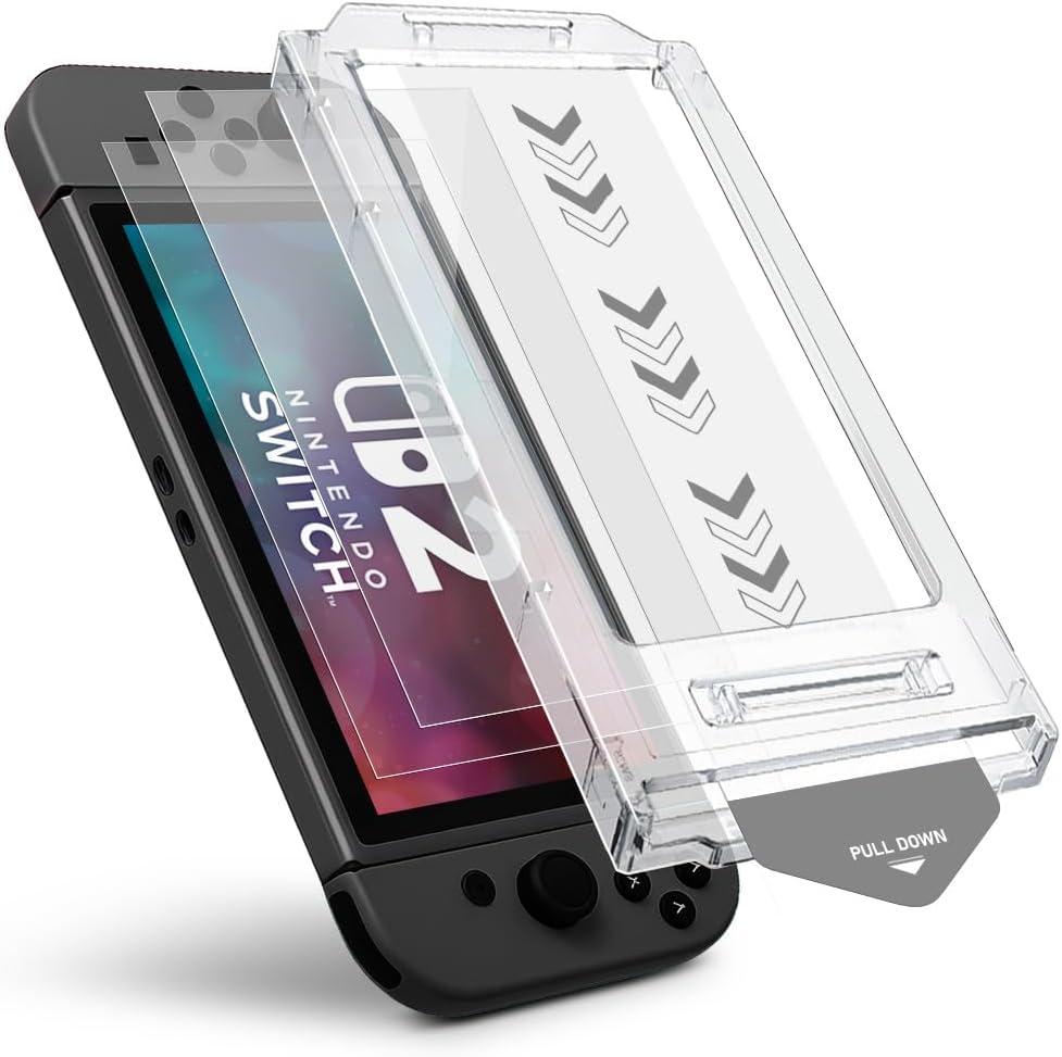2-Pack Tempered Glass Screen Protector for Nintendo Switch 2 (2025) 7.9" with [Easy Auto-Dust Removal Installation Frame] 9H Hardness, Scratch & Fingerprint Resistant, HD Clarity, Bubble-Free