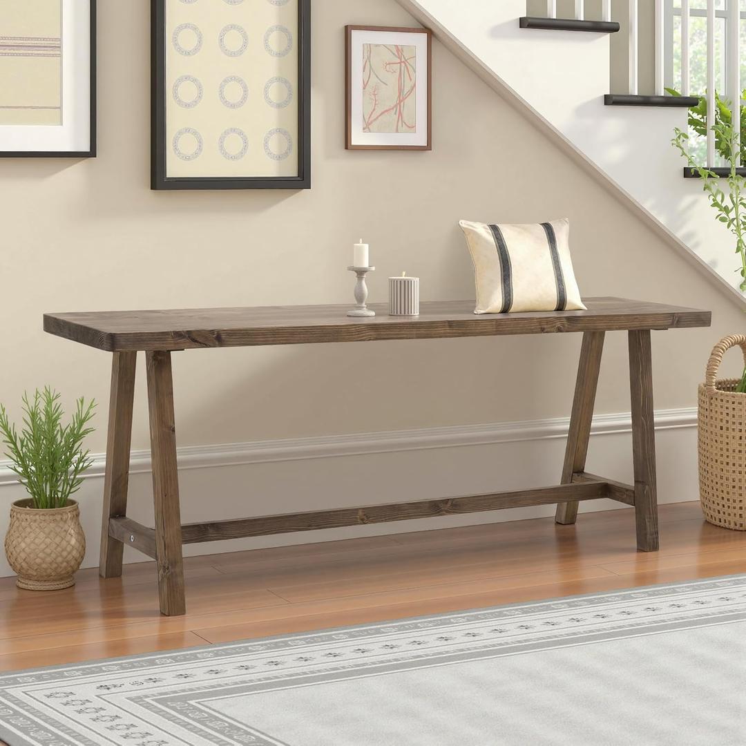 Warmiehomy Solid Wood Bench, 47.2 Rustic Farmhouse Entryway Bench for Living Room Dining Room Hallway Closet Room, Indoors & Outdoors Bench