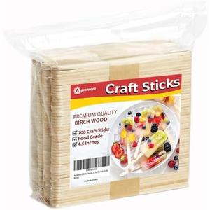 200 Pcs Natural Wooden Food Grade Craft Sticks - Ice Cream Stick - Popsicle - 4.5 inch Length - Suit Crafting, Stirring, Paddle, Waxing, Small Ice Pop Stick for DIY Kids Popcicle - Apremont