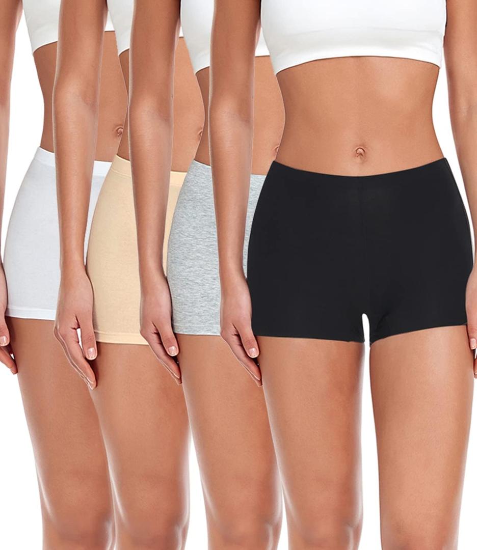 wirarpa Women's Boyshorts Panties Cotton Boxer Briefs for Ladies Underwear Shorts with Cotton Crotch 4 Pack (Medium, Black/Heather Gray/White/Nude)