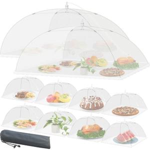 Mesh Food Covers for Outside - Upgraded 2 Extra Large 40x24 in & 8 Large 17x17 in Outdoor Party Food Cover Tent Collapsible Picnic Nets Umbrella Screen Pop Up Food Dome (White)