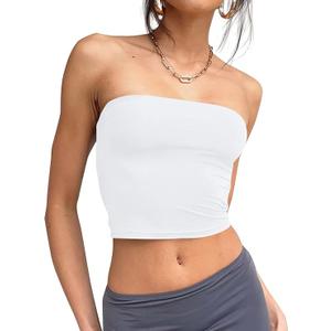 Trendy Queen Tube Tops for Women Side Split Going Out Strapless Crop Tops Sleeveless Bandeau Summer Y2k Cute Clothes, Size L