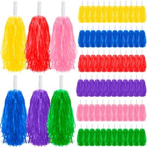 Yunsailing 72 Pcs Plastic Cheer Pompoms Sports Dance Cheerleader Pom Poms with Handles Squad Team Spirited Sports Party Dance Cheering Decorations for Adults Cheerleading (Colorful)