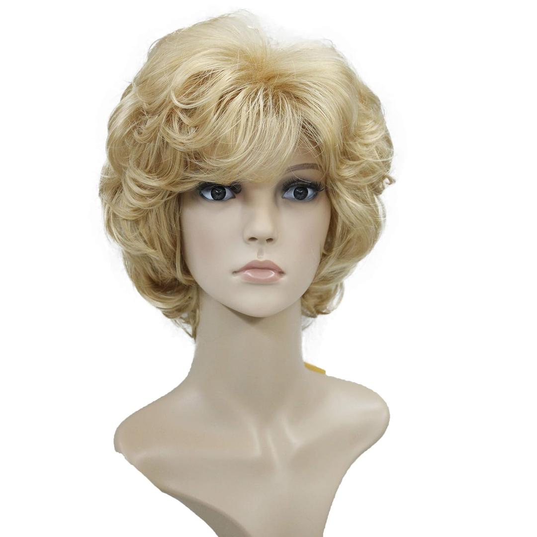 Wiginway Short Layered Shaggy Wavy Wigs Full Synthetic Bob Capless Wigs for White Women Light Butterscotch (#24B)