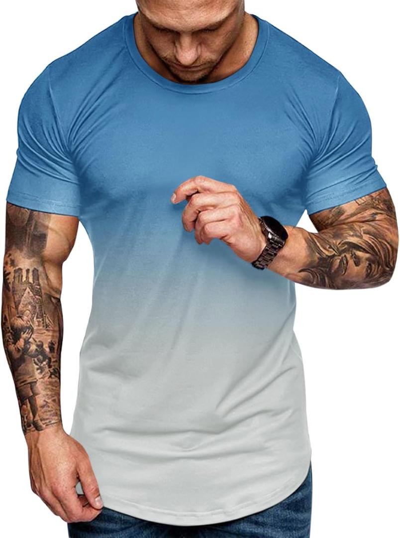rrhss Mens Muscle Gym T-Shirts Short Sleeve Workout Athletic Bodybuilding Cotton Tee (Large, Blue)