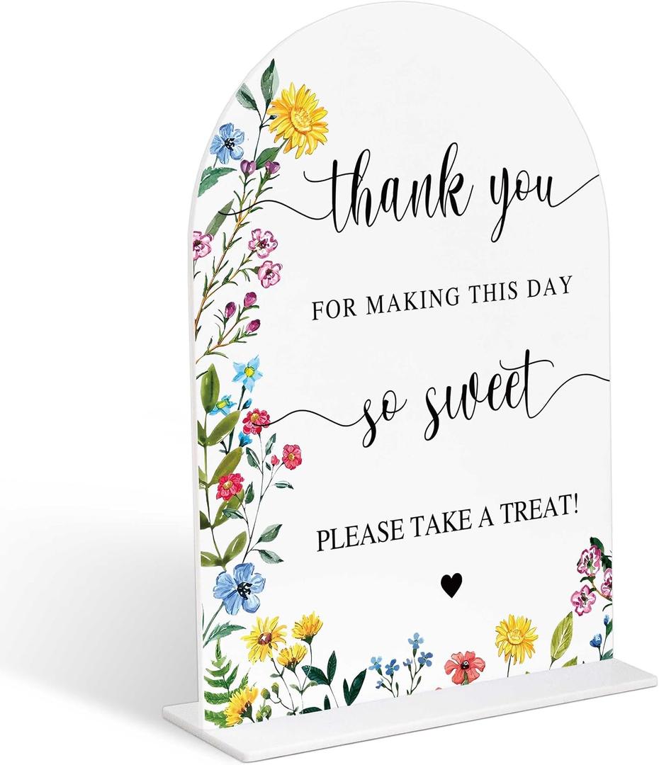 Acrylic Wedding Signs Please Take a Treat Sign for Reception, 6x8" Floral Themed Arch Acrylic Dessert Table Decor, Love Is In Bloom & Baby In Bloom Decorations for Baby Shower Bridal Shower Engagement