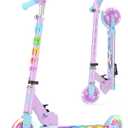 BELEEV V3 Scooter for Kids with Light-Up Wheels & Stem & Deck, 2 Wheel Folding Scooter for Girls Boys, 4 Adjustable Height, Lightweight Kick Scooter with Handy Kickstand for Children Ages 3-12 (Purple)