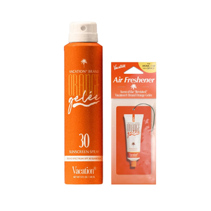 Vacation Orange Gelée SPF 30 Sunscreen Spray Oil & Air Freshener Bundle, Tanning Oil with SPF, Suntan Lotion Spray, Transparent on All Skin Tones, Dermatologist-Tested, Vegan, 5 Fl. Oz
