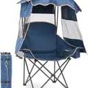 DoCred Beach Chair with Canopy Shade,Portable Folding Camping Chair with Cooler Bag & Cup Holder, Reclining Beach Loungers for Adults Outdoor Camp,Sports,Beach, Tailgates, Fishing