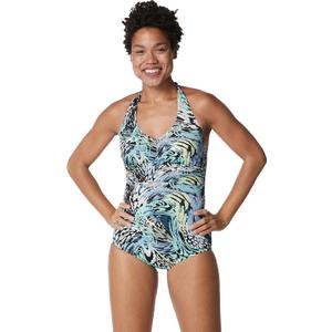 Speedo Women's Swimsuit One Piece V-Neck Shirred Halter Moderate Cut (12)