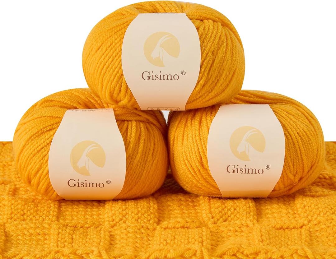 100% Merino Wool Yarn, 6-Ply Luxurious and Soft Yarn for Hand Knitting & Crocheting, 1.76 OZ/50g, 127 yds/116 Meters (Golden Yellow, 3 Balls)