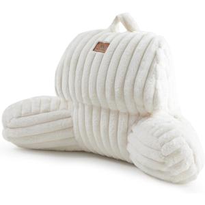 Amlie Home Faux Fur Reading Pillow with Pocket for Sitting in Bed, Kids Backrest Bed Pillow with Washable Cover for Lounging, Study & Relaxing, Ivory 17 inches