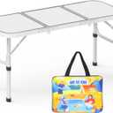 AO LI GEI Folding Camping Table Small with Storage Bag,Adjustable Height Portable Picnic Table,Upgraded Thickening Lightweight Outdoor Table Aluminum Legs (Sliver:15.7"x35.4", 2 Height:9.8"/19.7")