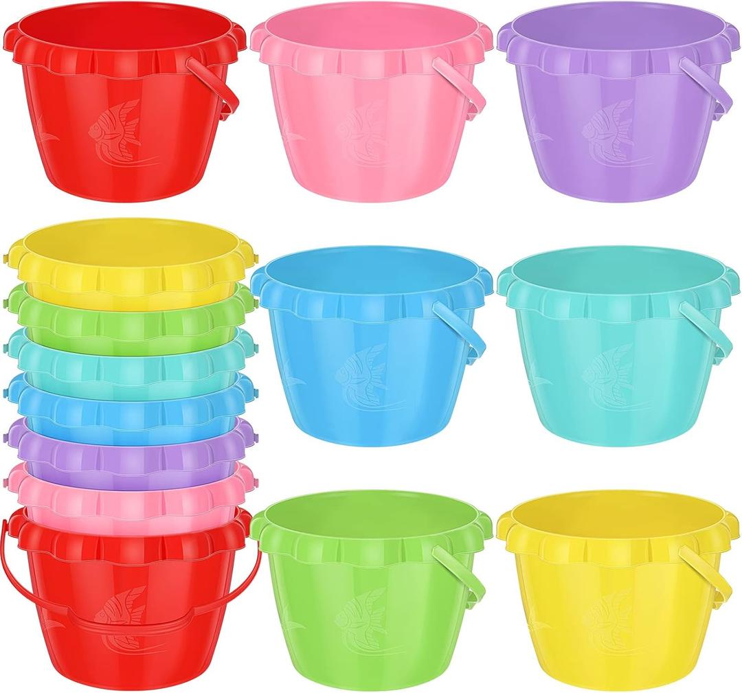 Lenwen 14 Pcs 5.51 Inch Water Bucket for Kids Mini Sand Buckets Plastic Small Bucket with Handles Bright Colored Toy Sand Pail for Beach Candy and Play Pool Gift Party, 7 Colors