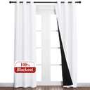 NICETOWN White Blackout Curtains 80 inches Long, 2 Pieces, 37" Wide Each Panel, Full Light Blocking Drapes with Black Liner for Nursery, Noise Reducing Thermal Insulated Draperies for Doorway