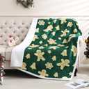 SOCHOW Christmas Gingerbread Holiday Jacquard Sherpa Fleece Throw Blanket, Fuzzy Warm Super Soft Reversible Plush Blanket for Bed, Sofa and Couch, 50 x 60 inches, Green