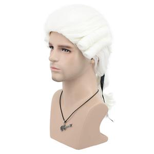 VGbeaty Man Colonial Judge Long Curly White Wig Halloween Costume Cosplay Wig