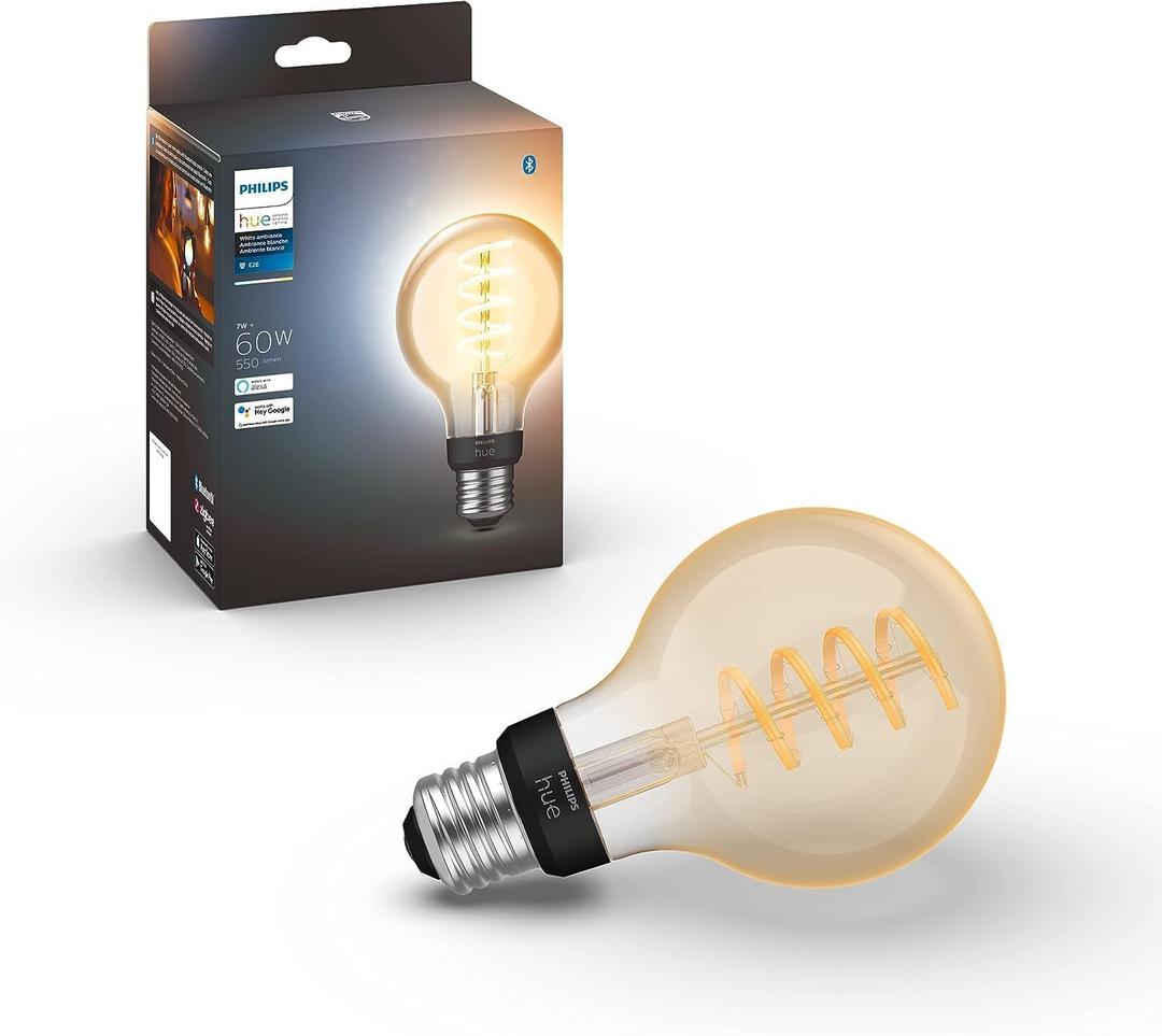 Philips Hue Smart 60W G25 Filament LED Bulb - White Ambiance Warm-to-Cool White Light - 1 Pack - 550LM - E26 - Indoor - Control with Hue App - Works with Alexa, Google Assistant and Apple Homekit