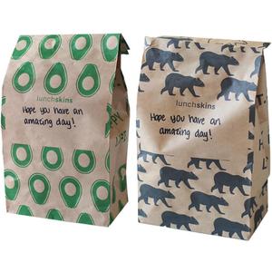LunchSkins Compostable Paper Lunch Bags Variety Pack 100 Count | Brown Kraft Paper Sacs with Note Area | 50 Avocado Print + 50 Bear Print Eco-Friendly Lunch and Snack Bags
