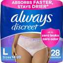 Always Discreet Adult Incontinence Underwear for Women and Postpartum Underwear, Large, Up to 100% Bladder Leak Protection, 28 Count