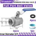 3/4'' Female NPT Ball Valve 304 Stainless Steel Full Port Threaded,Heavy Duty Shut Off Valve for Compressed Air,Water,Oil,Gas with Blue Handle,7PCS