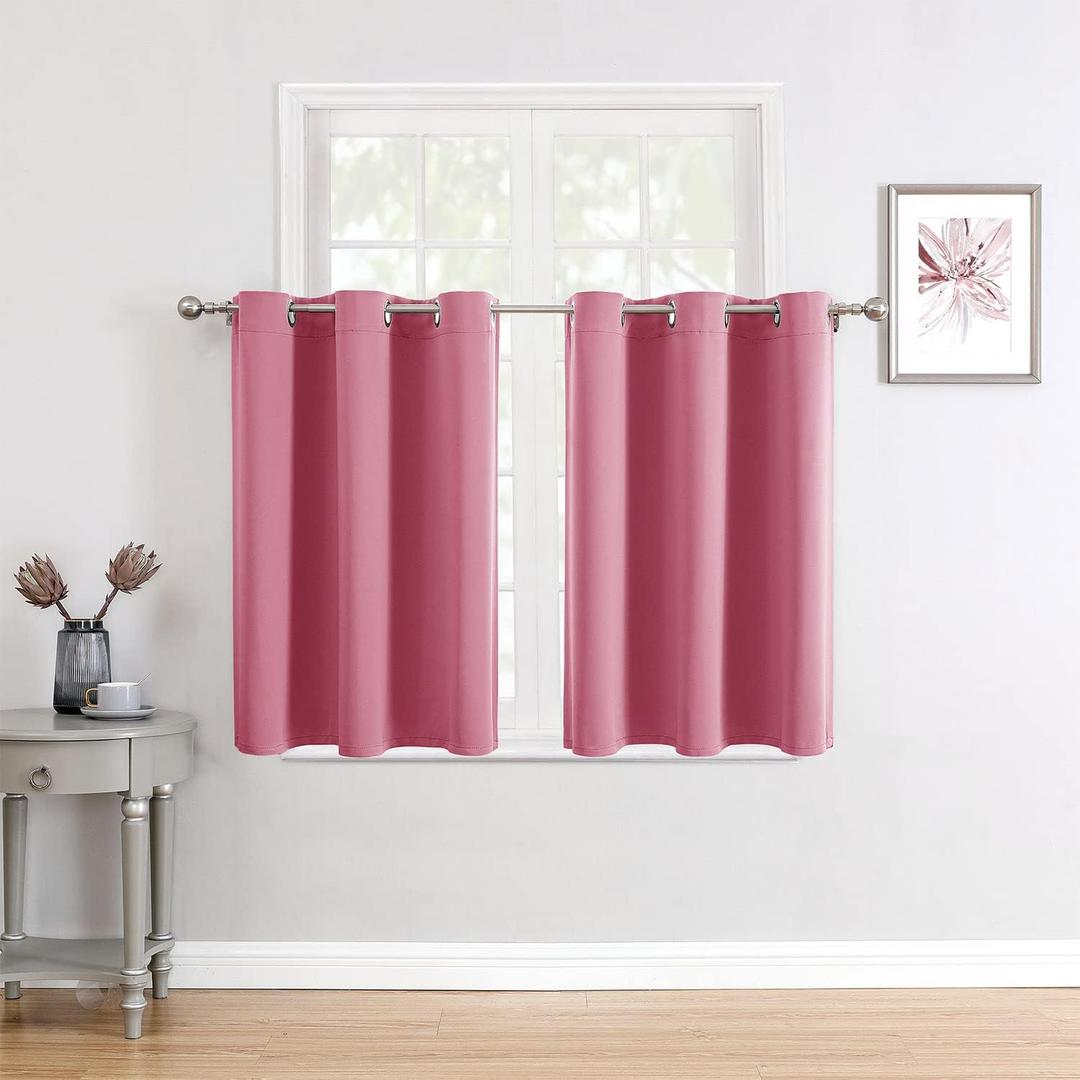 ChrisDowa Small Window Curtains for Kitchen and Bedroom - Grommet Short Thermal Insulated Room Darkening Curtains (2 Panels, Pink, 42 x 36 Inch)