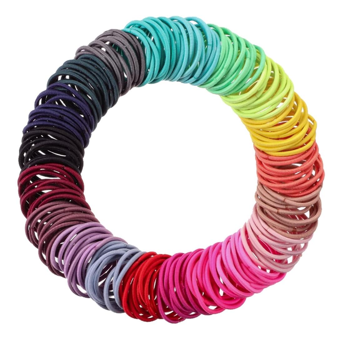 TecUnite 200 Pcs 1inch Colorful Rubber Elastic Hair Ties Small Bulk for Women Mini Ponytail Holders Rainbow Hairbands Metal Free Bands(Multicolored)