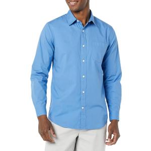 Amazon Essentials Men's Long-Sleeve Slim-Fit Stretch Poplin Shirt (Brown, XS)