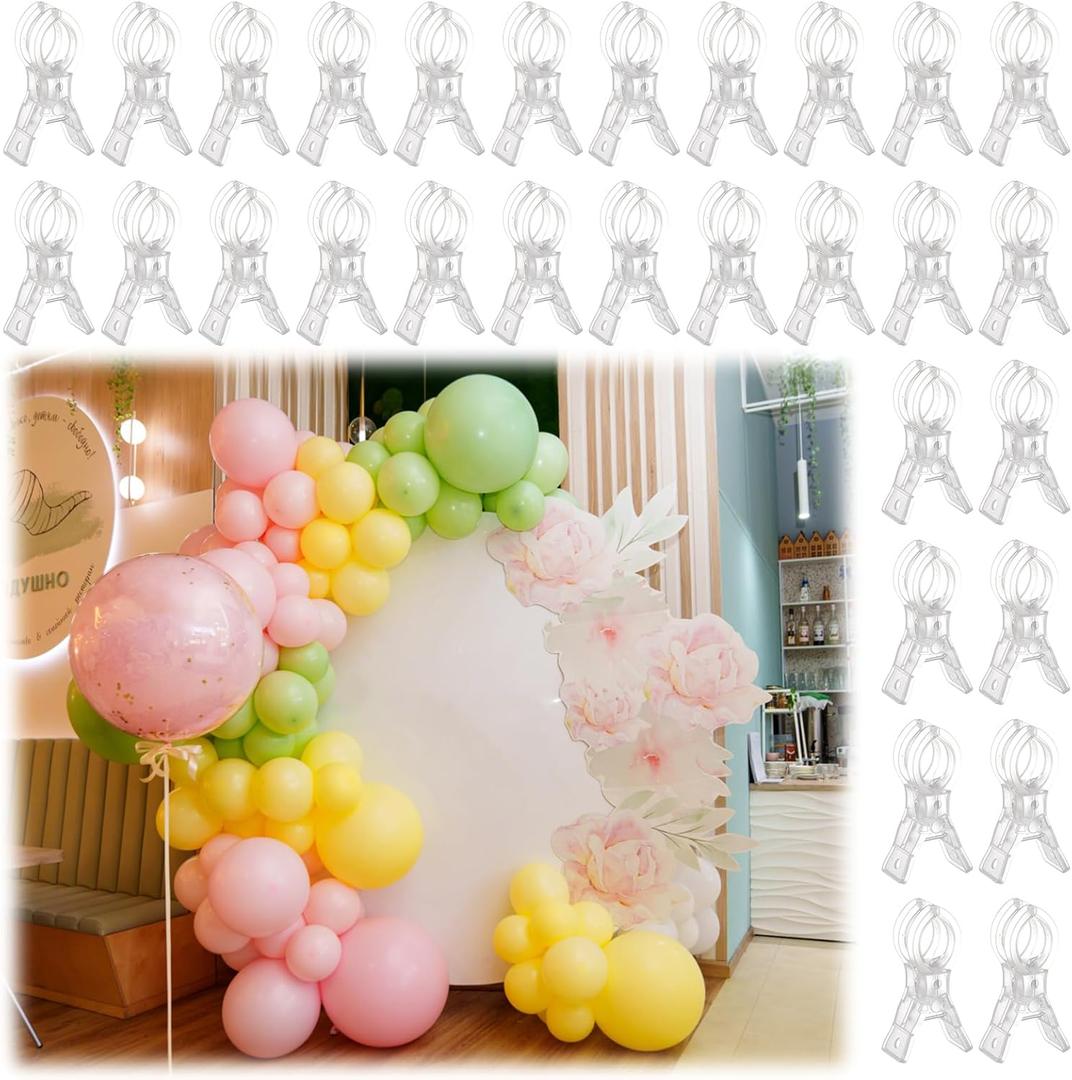 LemonRoad 30 Pack Large Balloon Arch Clips Plastic Transparent Backdrop Spring Clamps 3.5 Inch Heavy Duty Clip for Balloon Arch Kit Birthday Decoration Crafts Woodworking Photography Studios (Clear)