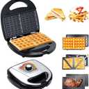 3-in-1 Waffle Maker with Removable Plates, Breakfast Sandwich Press Precise 210°F-450°F/100°C-230°C Control, Easy Clean, Meet Various Needs (3-in-1 Waffle Maker)