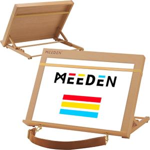 MEEDEN A3 Wooden Tabletop Easel for Painting, 5-Position Adjustable Drawing & Sketching Board with Shoulder Strap, Portable Beechwood Desktop Art Easel Stand for Adults, Artists, Beginners & Student (A318 1/2 L * 14 1/4W) Wood Color
