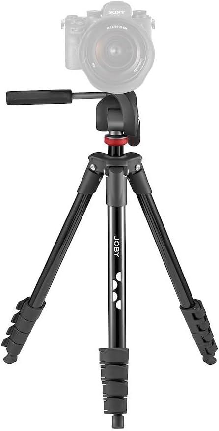 JOBY Compact Advanced, Camera Tripod with 3-Way Head, Universal -20 Quick Release Attachment and Carrying Bag, for CSC, DSLR, Mirrorless Camera, Smartphone, Colour: Black