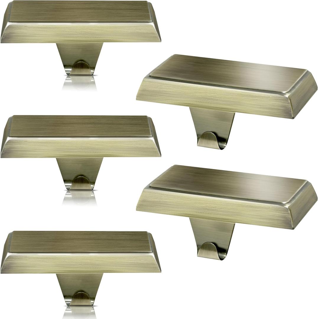 2 Pcs Bronze Christmas Metal Stocking Holders for Mantle, Heavy Duty Stocking Hangers Stocking Hook Xmas Ornaments for Counter Tables Window Fireplace Mantle Decoration