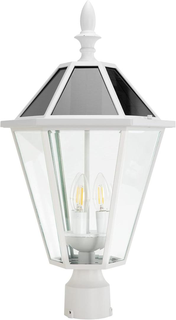 LUTEC LED Post Solar Light Outdoor,Dusk to Dawn Vintage Street Lights, 300LM, 2700K,Cast Aluminum Solar Pole Lights for Garden Pathway Yard Exterior - White (Base Not Included) (Head)