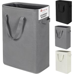 ZERO JET LAG Slim Laundry Hamper With Handles Collapsible Laundry Basket Thin Dirty Clothes Basket Narrow Laundry Bag Foldable Dirty Cloth Hamper 45L (24 inches,Grey)