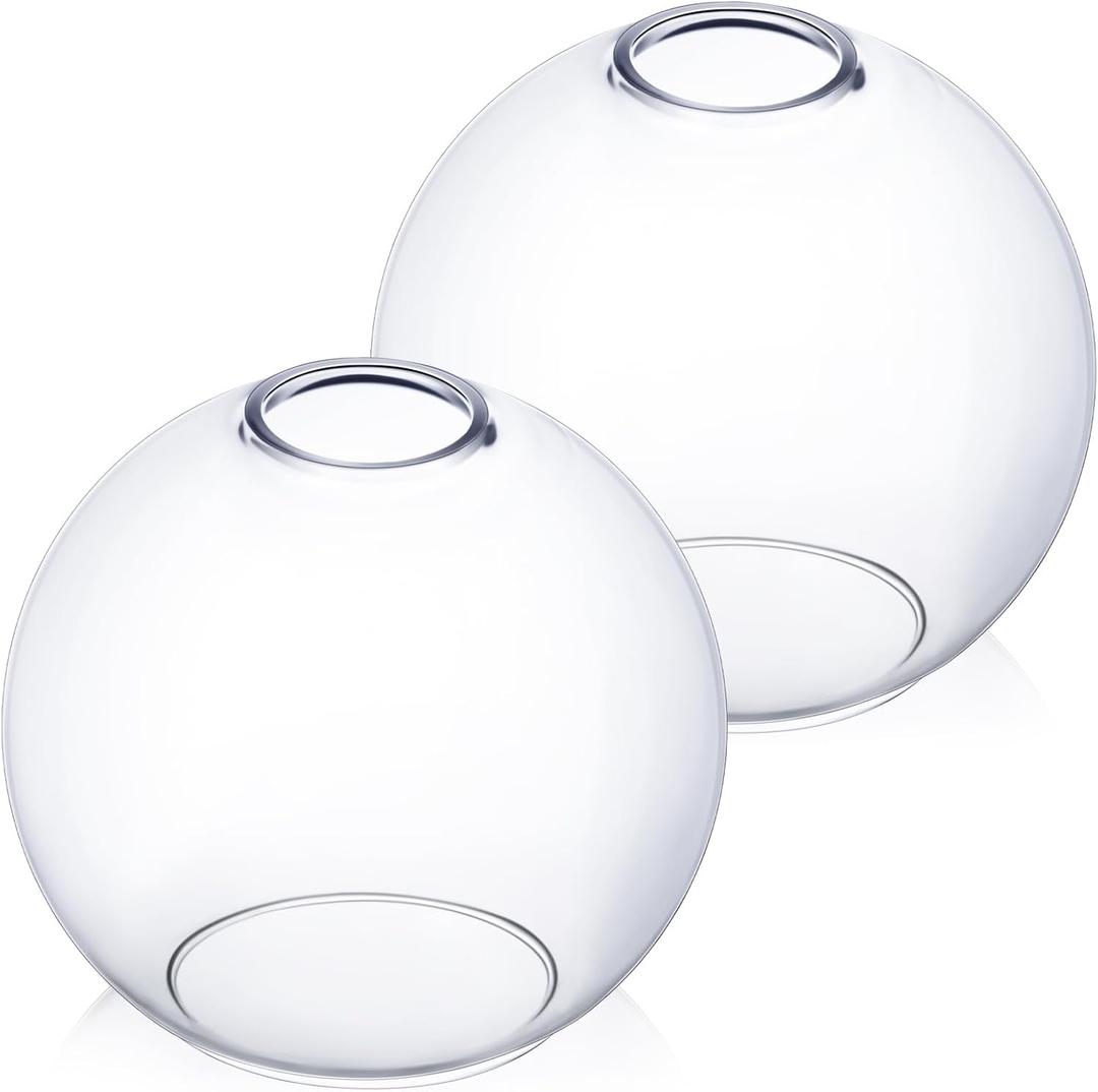 2 Pack Fixture Replacement Globe Shade 8 Inch Diameter E26 Base 1-5/8 Inch Fitter Round Glass Globe Lampshade Cover for Pendant Wall Sconce Chandelier Vanity Light (Clear)