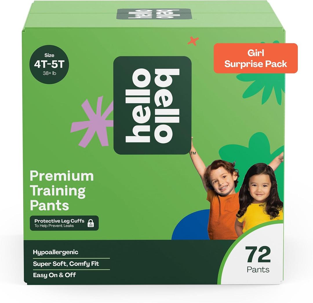 Hello Bello Premium Training Pants, Size 4T-5T (38+ lbs) Surprise Pack - 72 Count, Hypoallergenic with Soft, Cloth-Like Feel - Assorted Patterns for Girls (4T-5T (72 Count), Surprise Pack - Girls)