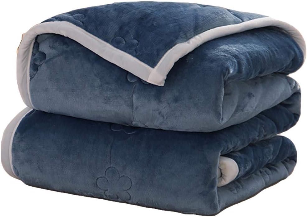 Thickened Bed Blanket Quilt in Winter, Three-Layer Flannel Quilted Blanket, Filled with Down Cotton, Light and Comfortable, The Best Gift in Winter,Blue,200x230cm