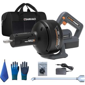 Electric Drain Auger 25ft Cordless Drain Cleaner machine auto feed plumbing snake for kitchen sink, showers, toilet et. 3/4-2" Pipe drain clog (Upgraded)