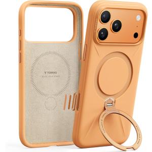 TORRAS Q3 Silicone 360 Spin for iPhone 17 Pro Case with Stand, Fit for MagSafe, Magnetic Ring Stand with Camera Control, Liquid Silicone Rubber Soft Phone Case for iPhone 17 Pro 6.3'', Pastel Orange