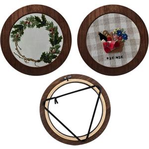 3 Sets Solid Wood Embroidery Frames with Bamboo Hoops, 8 Inch Round Embroidery Display Frame Set for Finished Cross Stitch and DIY Art Craft Sewing Ornaments