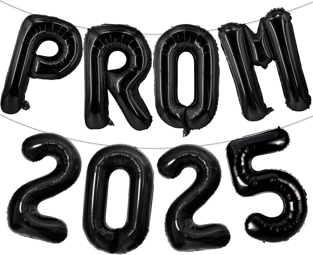 2 x Prom 2025 Balloons Black 16 Inch Prom 2025 Party Graduation Banner Decorations for 2025 Prom Night Graduation Party Decorations