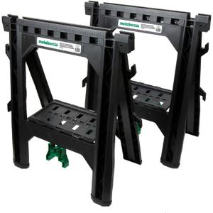 Metabo HPT Folding Sawhorses, 2-Pack, Lightweight Design, 1,200 lbs Capacity, Includes 4 Sawbucks, Ideal for Extra Workstations, Non-Skid Feet for Stability, Built-In Shelf and Cord Hooks, 115445M