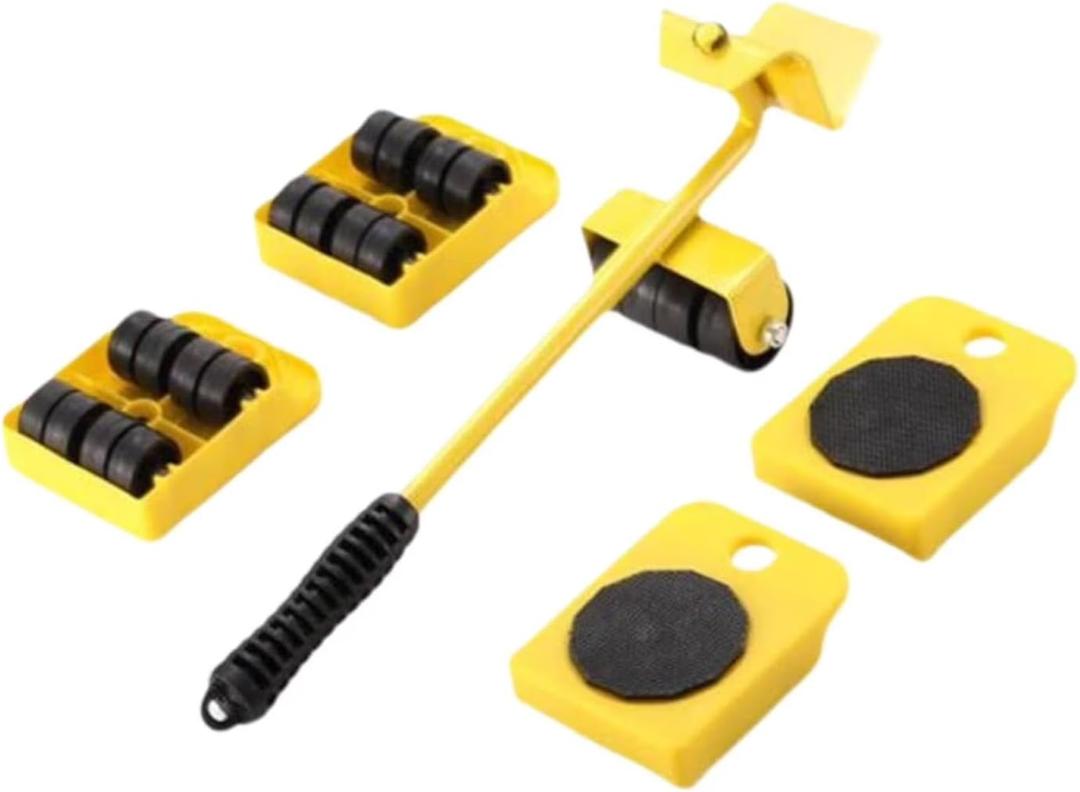 2026 New Furniture Lift Tool Set, Upgrade Furniture Movers Sliders Furniture Lifter Tool,Furniture Movers with Adjustable Height Lifting Tool Lever & 4 Wheels, Mover Dolly Sliders Tool (Yellow)