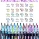 Glitter Markers Outline Pens Metallic: 24 Double Line Outline Markers,Self Outlining Glitter Pens Adult Coloring Gel Sparkle Outliner Shimmer,Teen Gifts Drawing Art Supplies Craft Cool Fun Magic Stuff