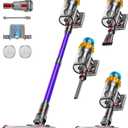 Cordless Vacuum Cleaner, 55KPA 70Min 650W Motor Powerful Vacuum Cleaners for Home, Self-Stand Cordless Stick Vacuum Rechargeable Anti-Tangle/LED Screen/1.8L Cup for Home Pet Hair/Carpet/Hardwood Floor (Purple)