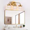 Crystal Modern Bathroom Vanity Light, 3 Light Brushed Gold Bathroom Light Fixtures, with Crystal Glass Shade, Bathroom Lighting Fixtures Over Mirror, Wall Light for Bedroom Living Room