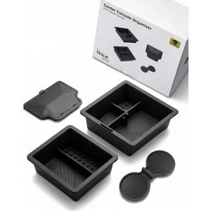 4Pcs for Tesla New Model 3/Y Juniper/Highland Non-Slide Center Console Organizer Tray Interior Accessories 2024/2025/2026,Hidden Storage Box,Cup Holder & Armrest Drawer Organizer