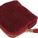 5.3" x 4.7" Small Travel Jewelry Case, Velvet Pouch with Tassel Zipper, Portable Organizer for Rings Earrings, Anti-Scratch Storage for Travel & Daily Use (Burgundy Red)