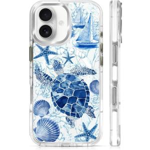 for iPhone 17 Case [Compatible with Magsafe],Girls Women Clear Magnetic Case Silicone Shockproof Protective Cover with Pattern Blue Sailing Sea Turtle